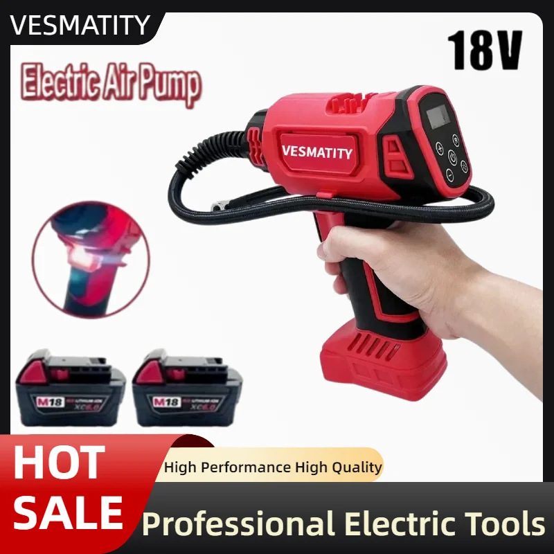 Cordless Electric Air Pump Car Tire Automatic Inflator Handheld Air Compressor Rechargeable  Fit Milwaukee Battery