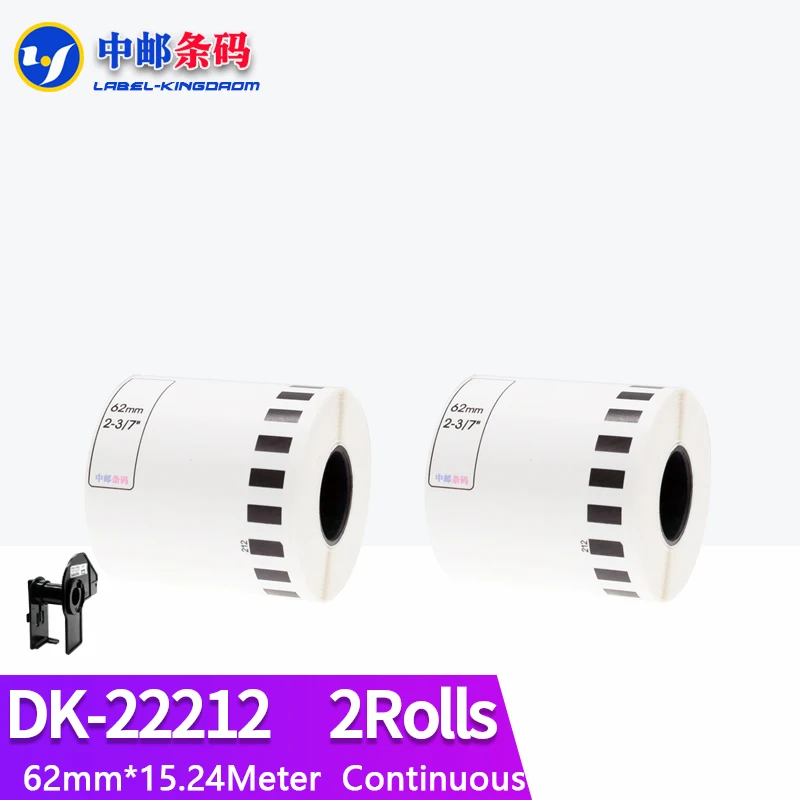 

2 Refill Rolls Generic DK-22212 Synthetic Paper Label 62mm*15.24M Continuous Compatible for Brother Thermal Printer DK-2212