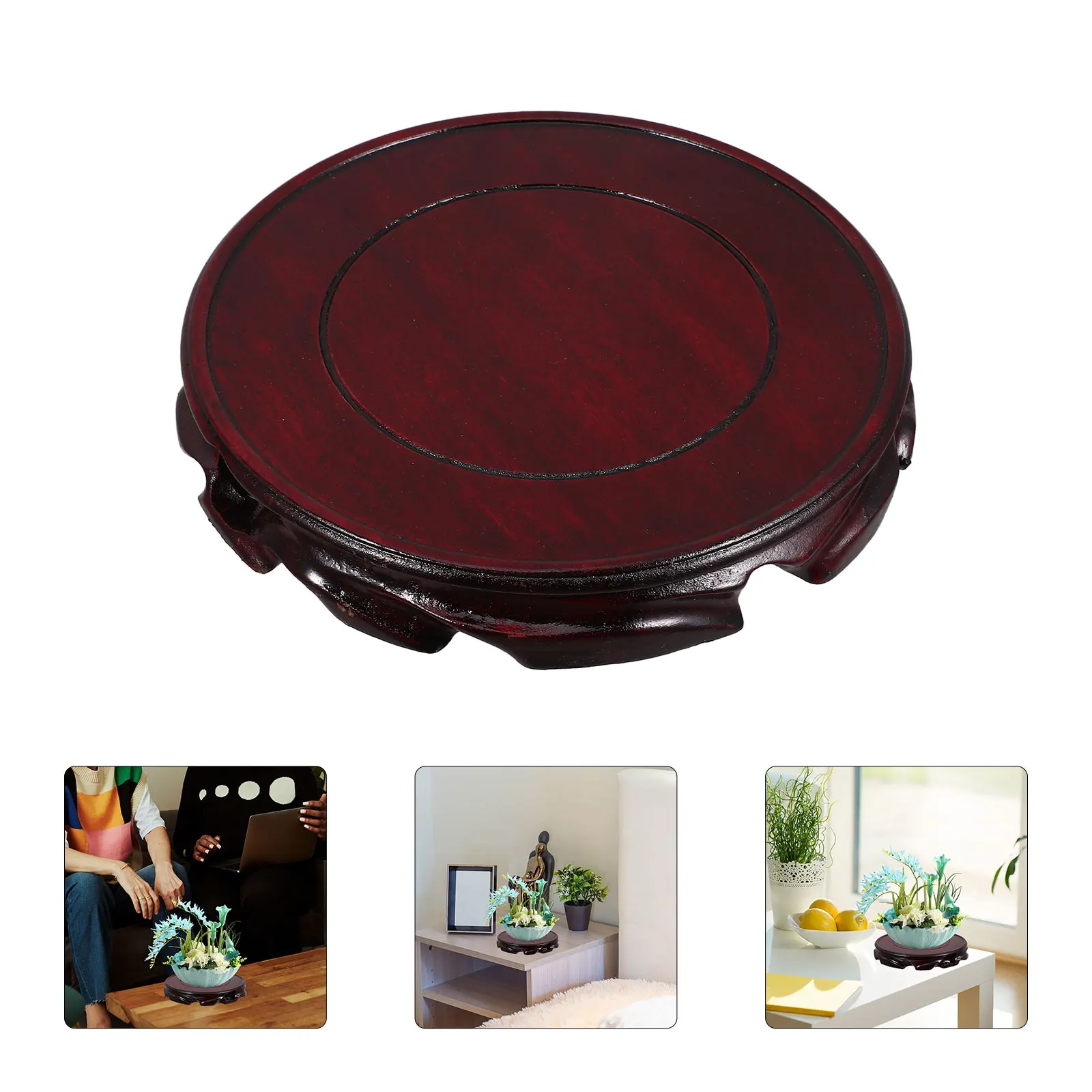 

Wooden Display Stand Oriental Round Black Chinese Furniture Home Decor