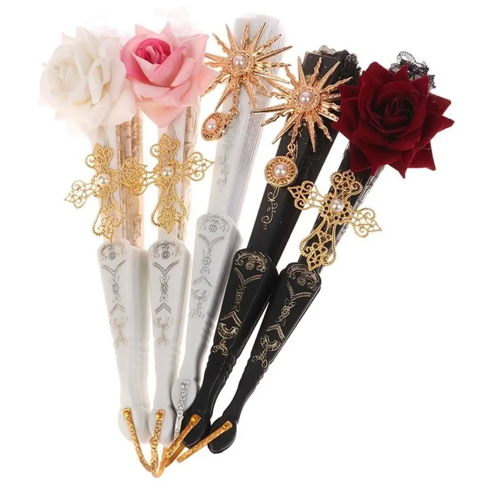 Gothic Court Lolita Spitze Fan Tanz Hand Fan Spitze Rose Falt Fan Requisiten für die Fotografie