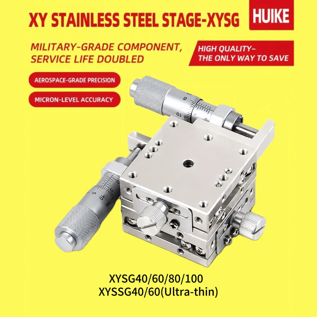 XY Axis XYSG 40/60/80/100 mm A/CR SS Stainless Steel Sliding Table Stage Displacement Platform Manual Fine-tuning Linear Optical