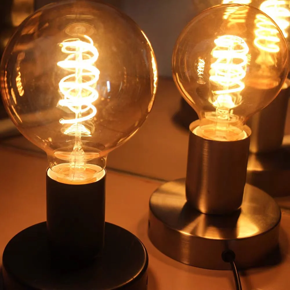 Simple Metal Table Lamp Base 1.7m EU/US Plug With Wire Control Switch E27 Small Night Lamp Holder for Table Bedside Bedroom