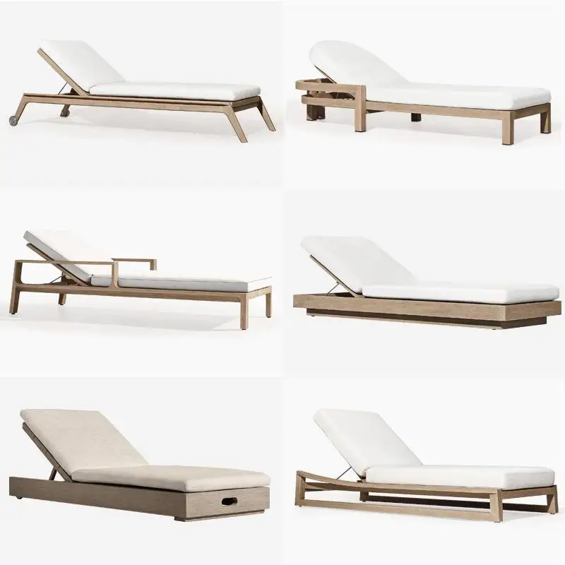 Outdoor lounge chair teak villa waterproof sunscreen hotel outdoor sea view homestay pool lounge chair