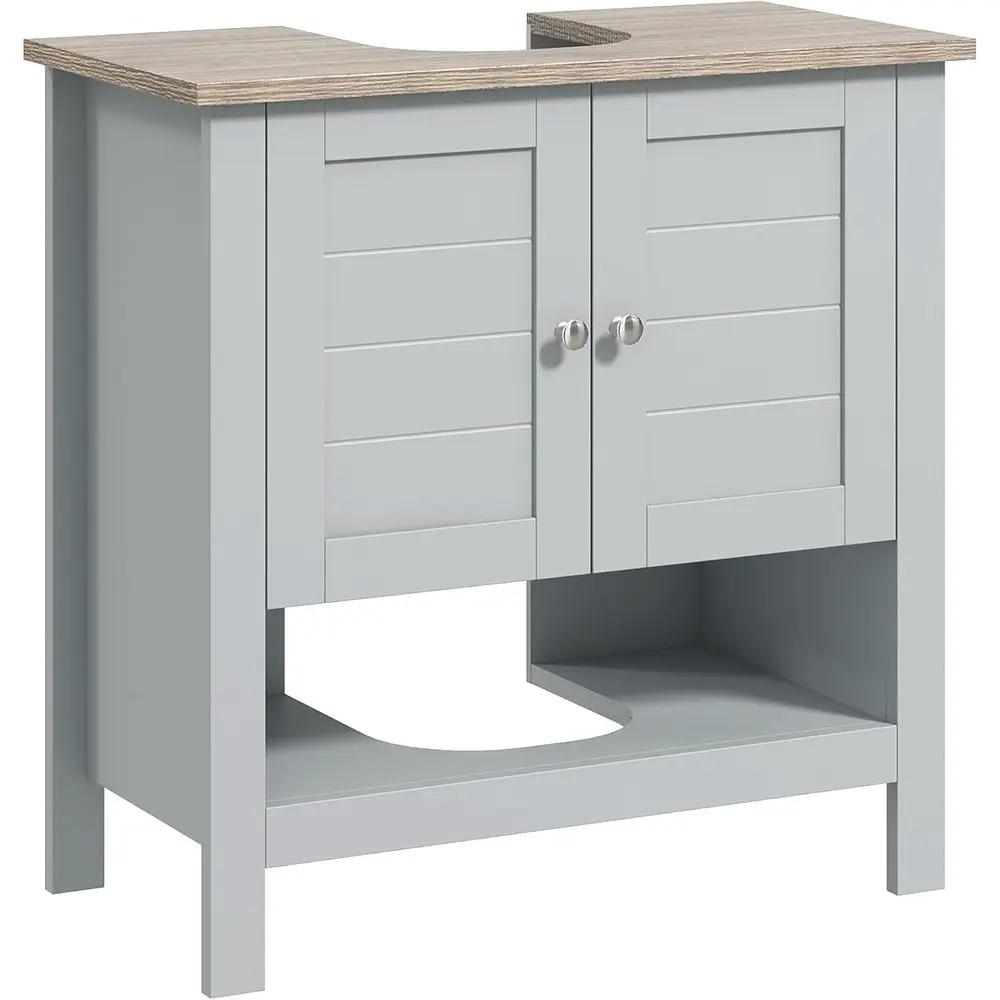 Gray Under-Sink Storage Cabinet with Adjustable and Open Shelves for Pedestal Sink Vanity
