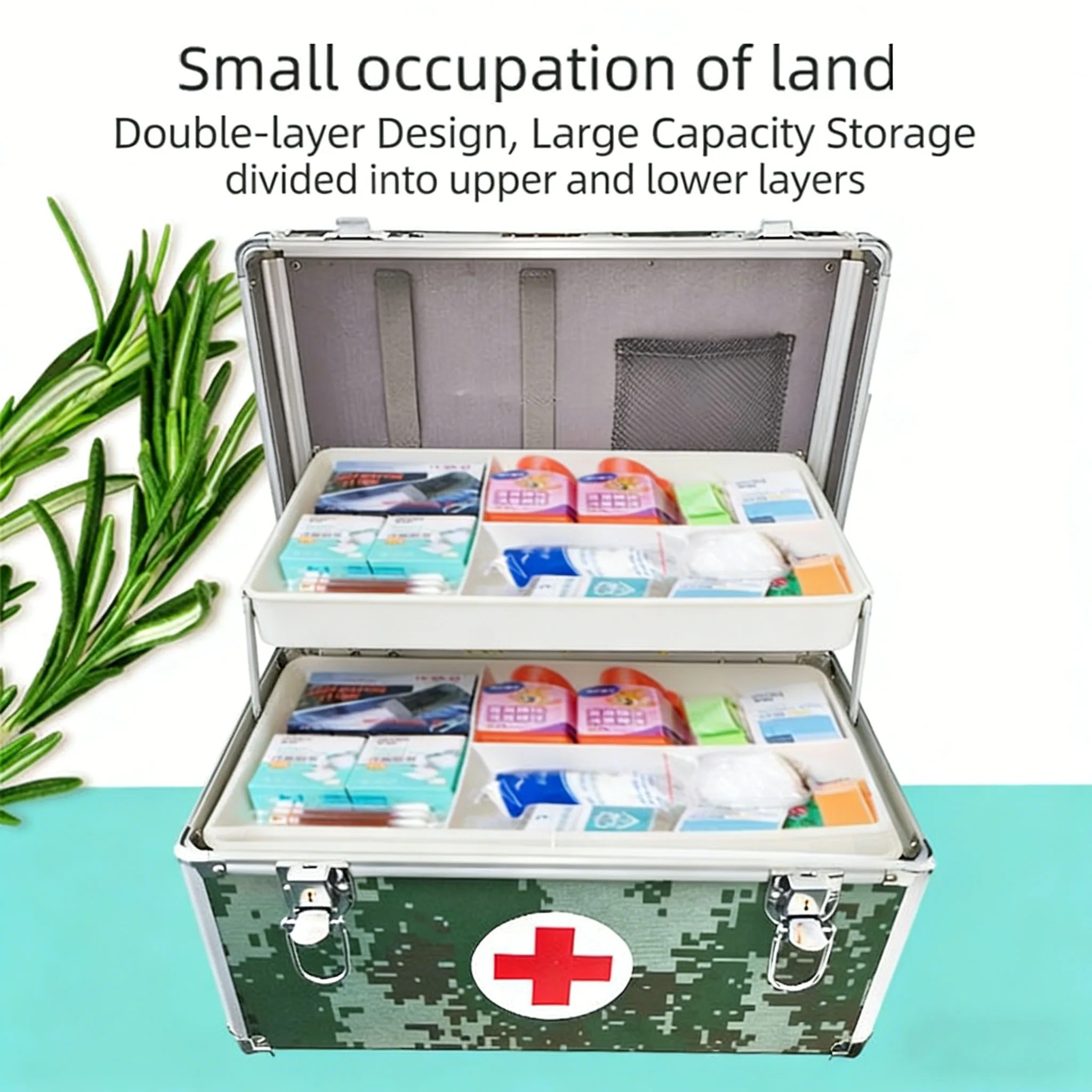 Camo Medicine Storage Box Portable Large Capacity First Aid Kit Medicine Container Emergency Pharmacy Box with Shoulder Strap