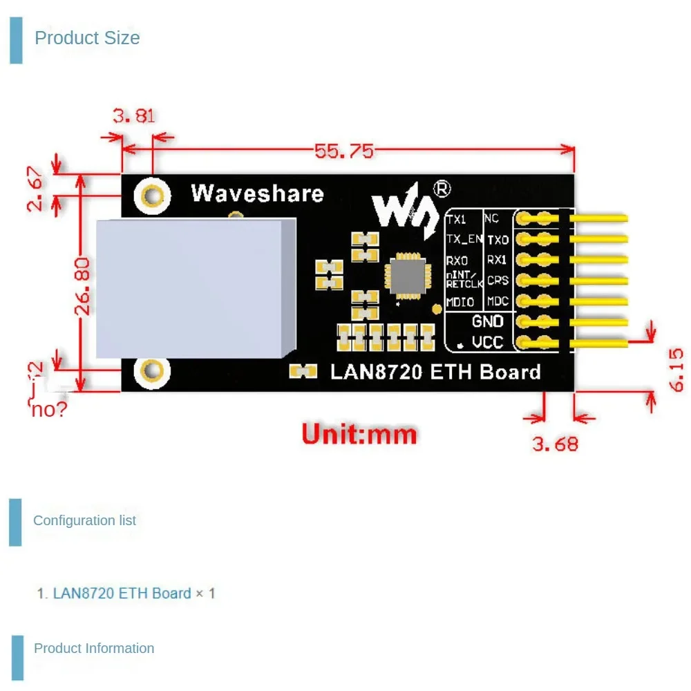LAN8720 Modul Ethernet Transceiver Ethernet (PHY) dengan antarmuka RMII