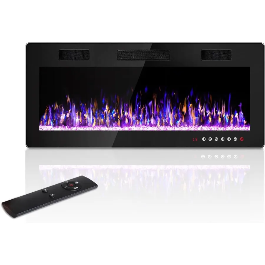 

42 Inch UltraThin Electric Fireplace Inserts with Adjustable Multicolor Flame and Timer for Wall Mounted or Recessed Installati
