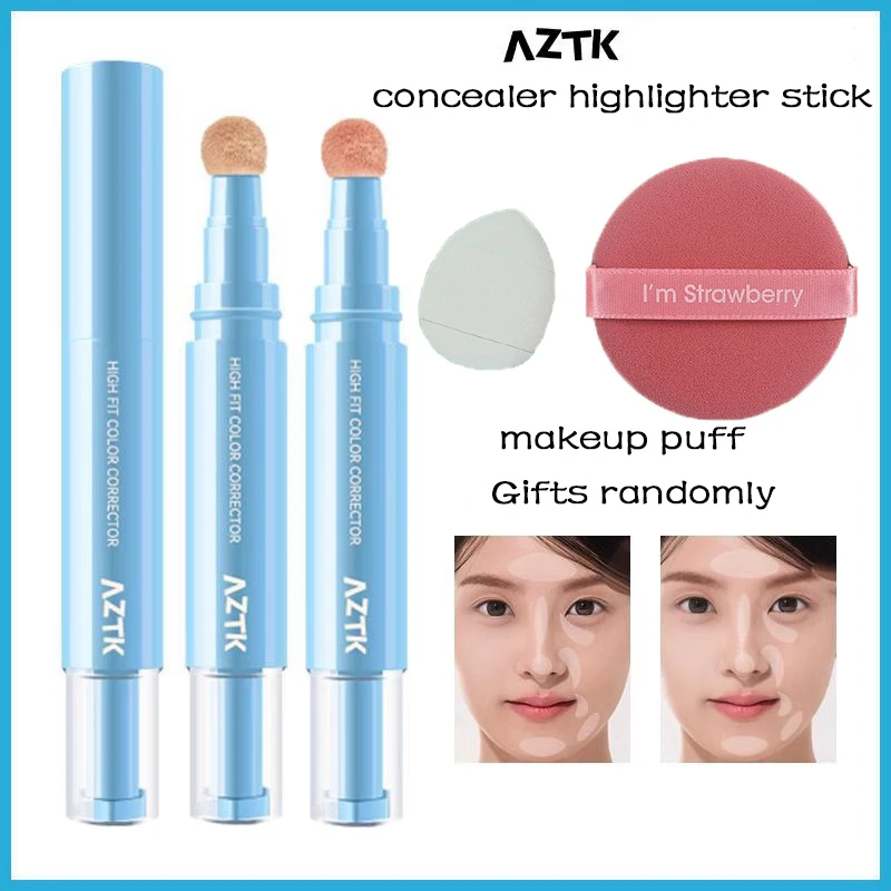 AZTK krim bedak penyamar noda cair, krim bedak ringan pelembap Contour pencerah wajah Highlighter, pena Concealer cair sangat pas untuk warna