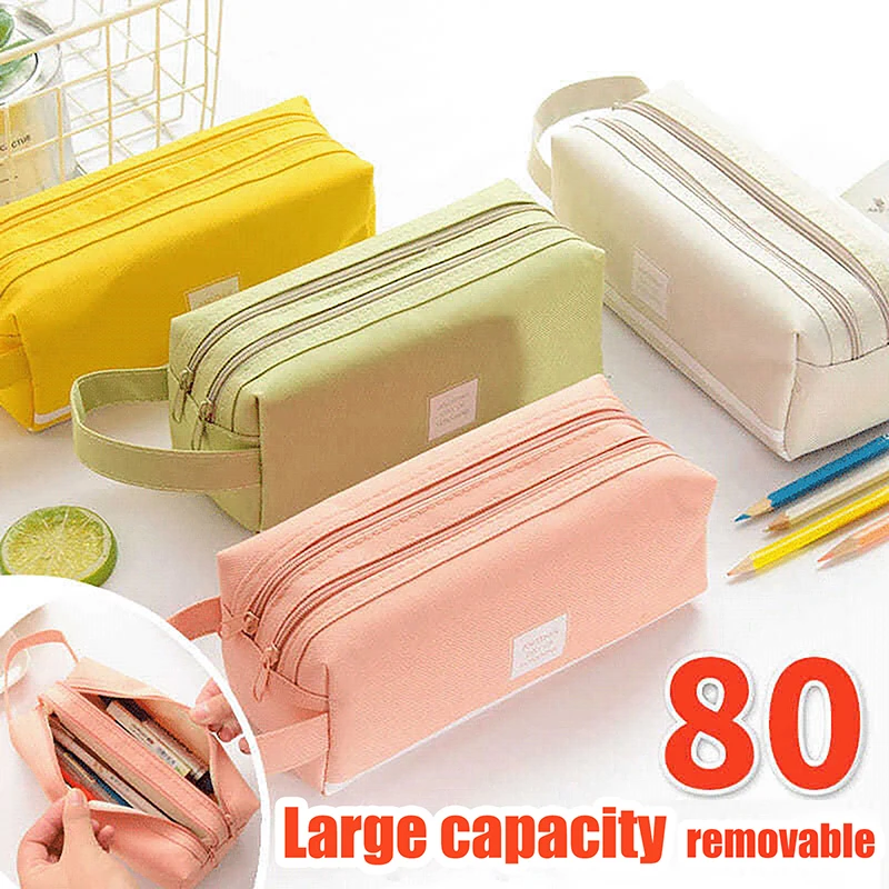 Double Layer Portable Pencil Case Oxford Cloth Double Zipper Pencil Bag For Students Back To School Storage Stationery Supply