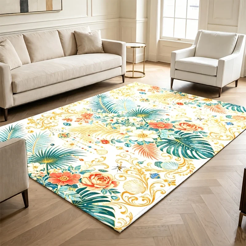 Fairy Tale Mushroom Castle Garden Area Rug Dreamy Floral Art Carpet Decor Floor Rug for Living Room Home Housewarming Party Gift