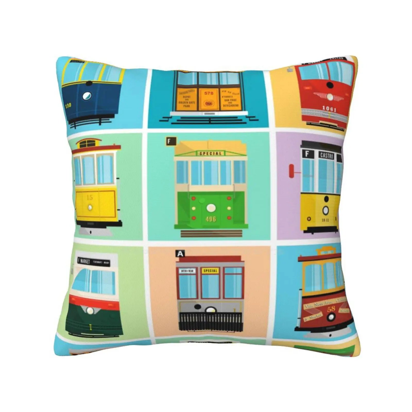 Streetcars Of San Francisco Pillow Cover Hug Pillowcase Art Design California Bay Area Streetcar Trolley Sanfrancisco