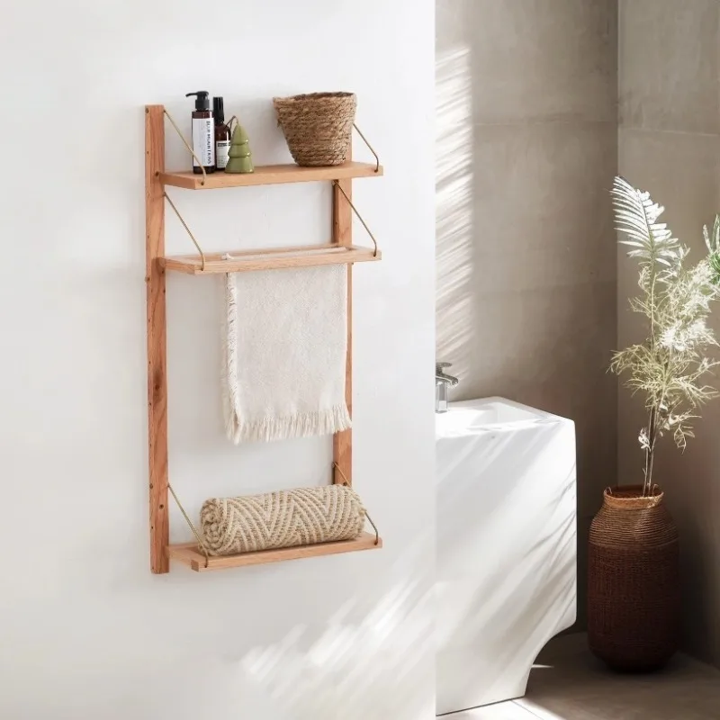 

Solid Wood Wall Mounted Towel Rack Bathroom Storage Organizer Space Saving Shower Hanger Modern Farmhouse Bathroom Shelf