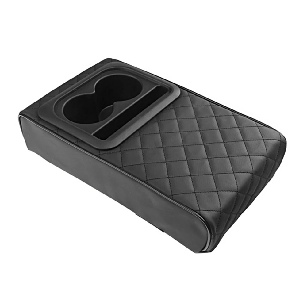 DT42-Auto Center Console Armrest Pillow With Cup Holder Memory Foam Car Armrest Cushion Phone Holder Storage Bag For Most Car