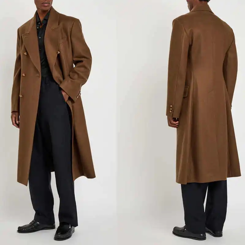 

Однотонное шерстяное пальто, мужская зимняя длинная куртка с остроконечными лацканами, умная повседневная модная теплая куртка с карманами