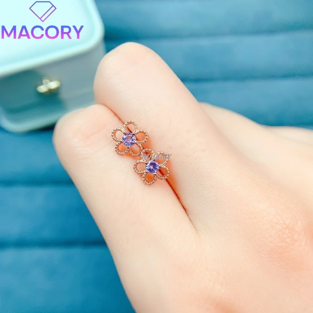 Natural Tanzanite Stud Earrings S925 Sterling Silver delicate flower design understated and versatile nature-inspired style