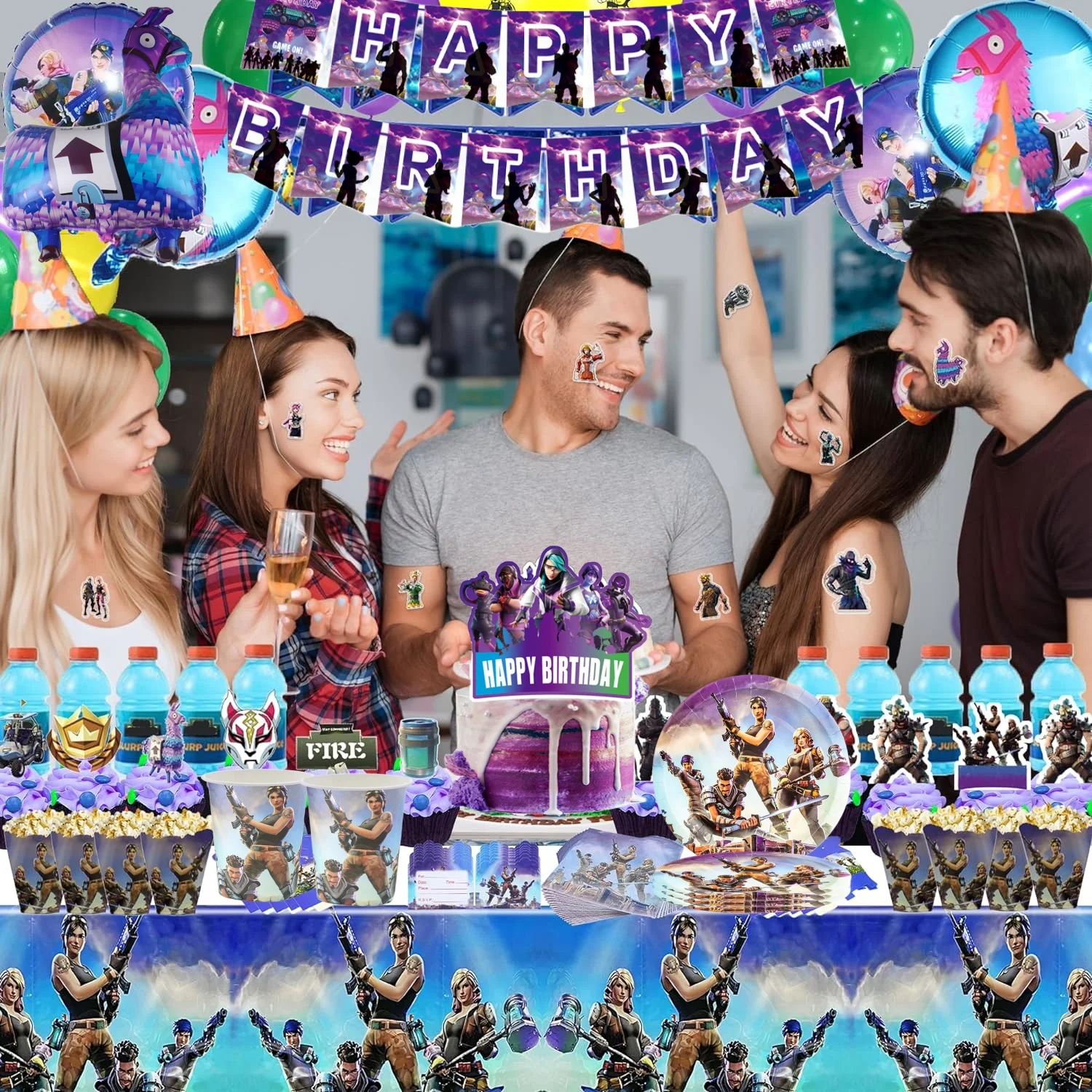 Schießen Spiel Fortnition Geburtstag Party Dekoration Cartoon Alpaka Lama Platte Tischdecke Baby Dusche Kinder Gefälligkeiten Party Liefert