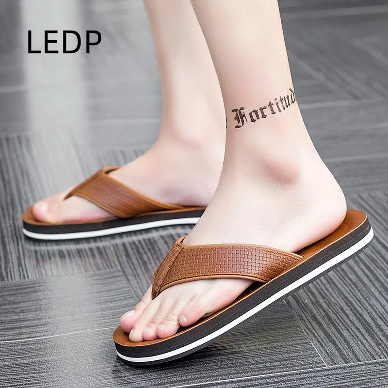 Men\'s Summer Sandals Casual Fashion Leather Flat Flip Flops Breathable Luxury Designer Replica Best Sellers In 2023 Products