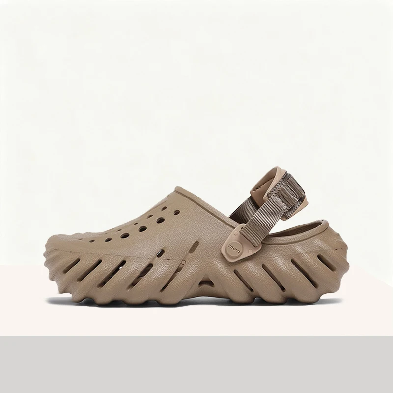 Crocs Echo Clog Khaki Retro Durable Flat-Heeled Open-Toe Slip-On Casual Everyday Unisex Sandal 207937-260