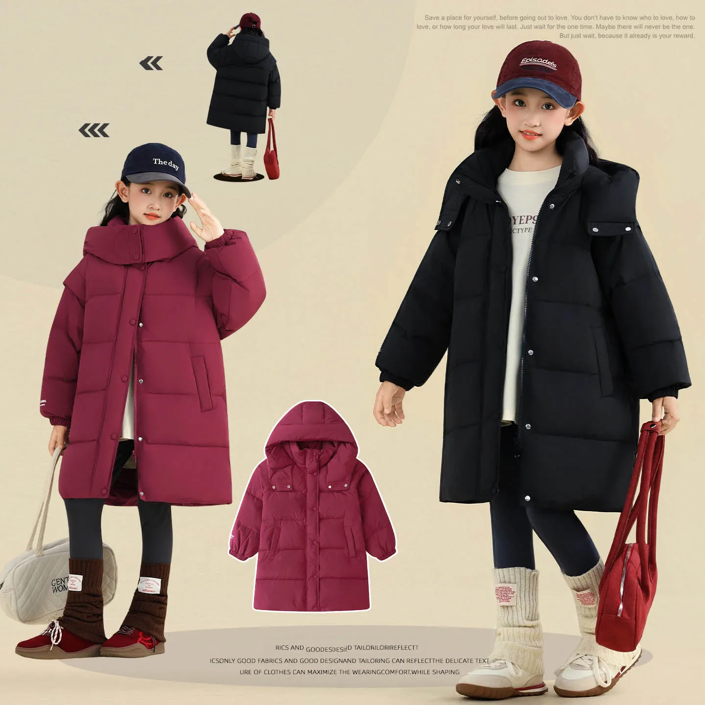 

YBFSKID Winter Children Girls Parka Hooded Thicken Warm Young Teens Girl Outerwear Coat Solid Mid-length Padded Jackets For Girl