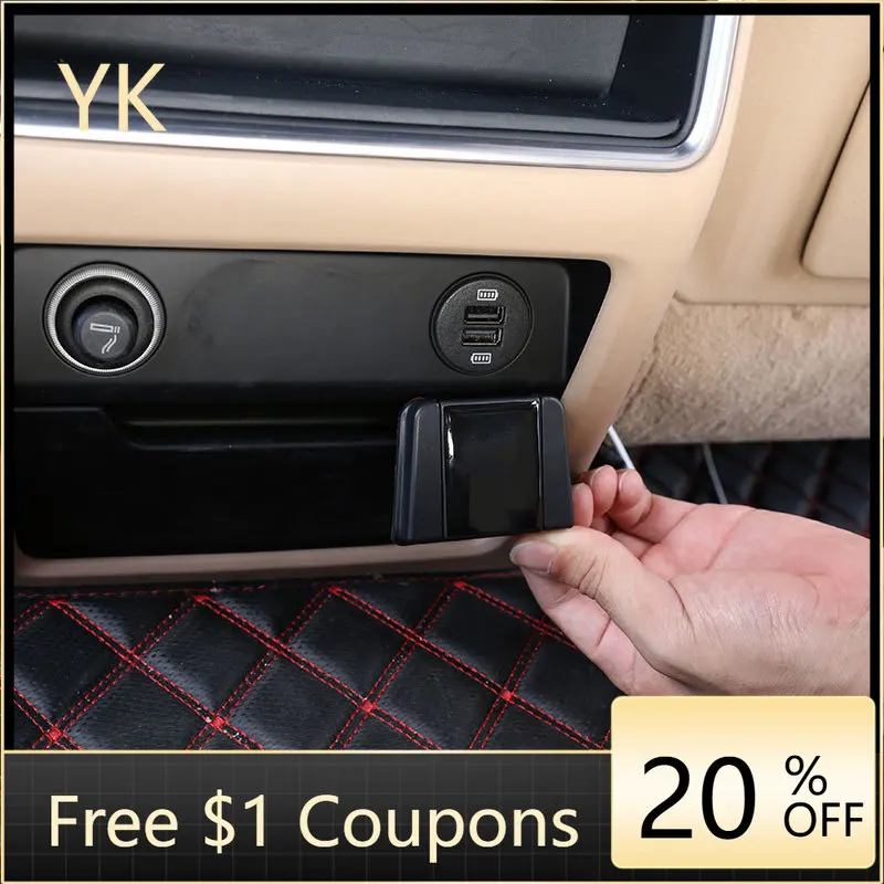 

For Porsche Cayenne 2018-2020 ABS Black Car Rear USB Equip Charging Port Protective Cover Dust-proof Frame Cover Car Accessories