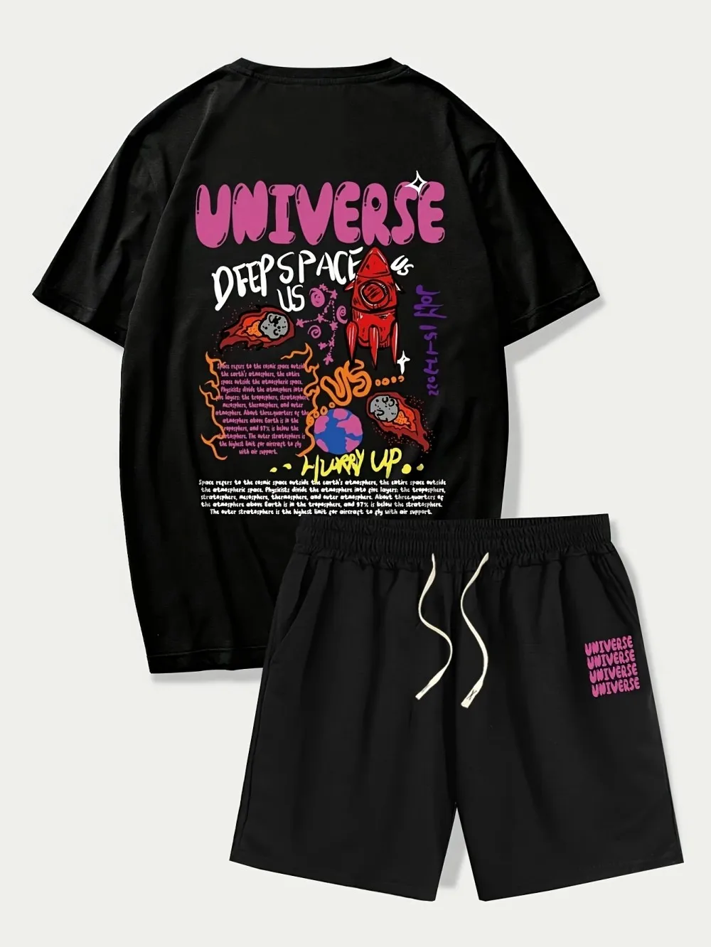 

Fashionable Men's Summer New Personalized Graffiti Printed Breathable Round Neck T-shirt Shorts Set Outdoor Street Style Two Pie