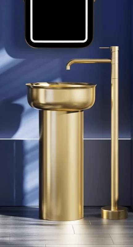 Stainless steel floor type integrated round wash basin wash basin