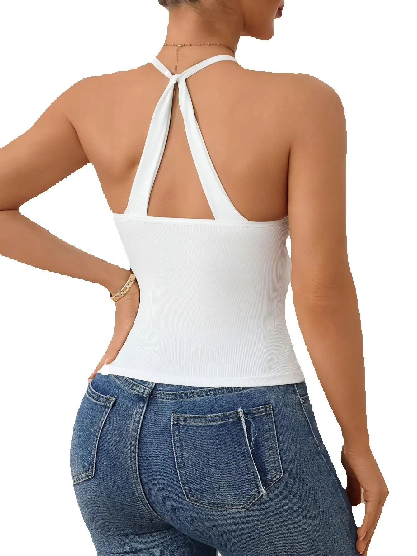 Women's Solid Ribbed Tank Top Wireless Camisole with Built-in Bra Casual Sports Breathable Sleeveless Vest Top