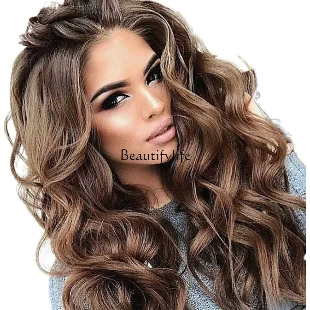 

Ladies Fluffy Long Curly Hair No Bangs Big Waves Brown Synthetic Wig