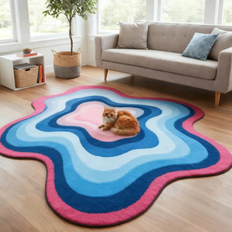 

Dopamine Color Rugs for Bedroom Irregular Shape Living Room Decoration Carpet Fluffy Soft Lounge Floor Mat Thick Plush Study Rug