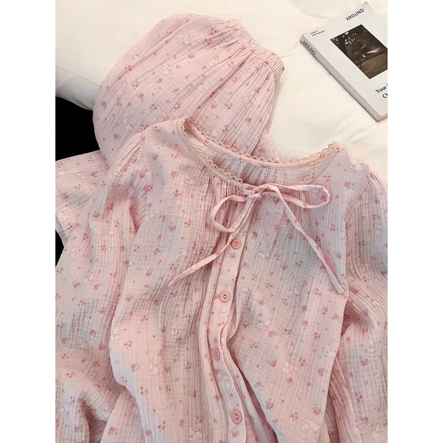 New French-Style Floral Pajamas for Women, Spring and Autumn Long-Sleeve Set, Sweet and Classy Cloud Cotton Loose Loungewear