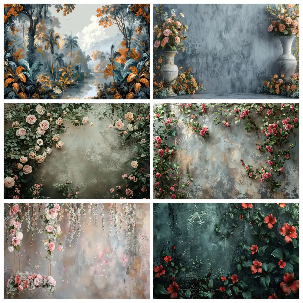 

Abstract Gradient Flower Wall Backdrop Vintage Floral Texture Wedding Party Baby Maternity Portrait Photography Background Decor