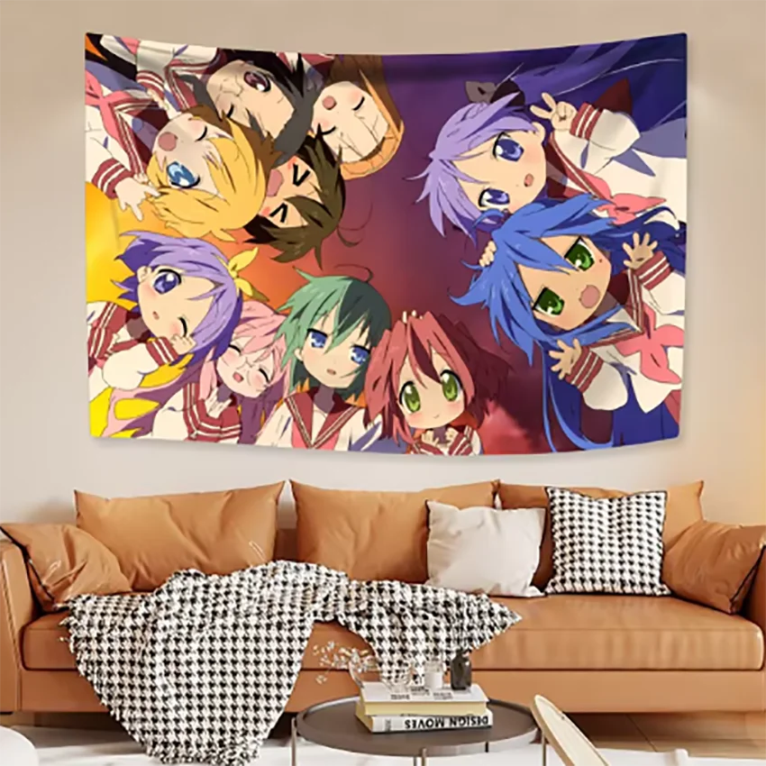 Kawaii Anime 5x3 Ft Flag Lucky Star Banner Home Decor Home Decor Wall Hanging Living Room Bedroom Background For Friends Gifts
