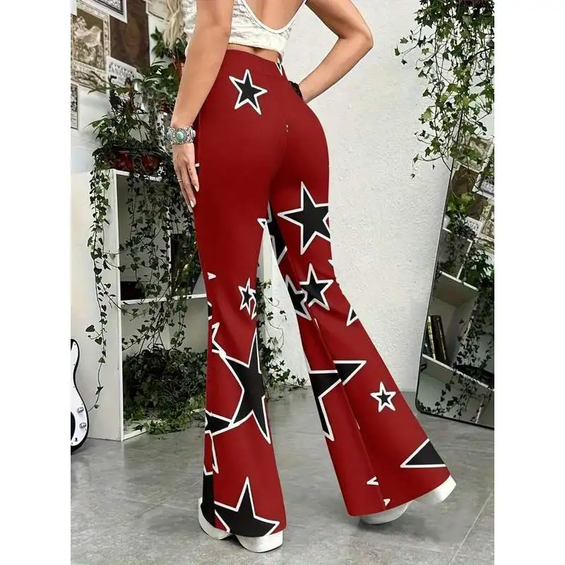 Five-pointed star pattern printed flared pants, suitable for daily casual wear of teenagers aged 7 to 16.