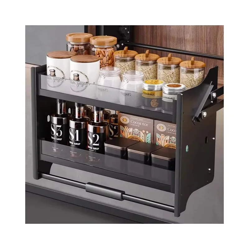 STT Modern Pull-down Cabinet Organizer Multifunctional Kitchen Lift Basket a Seasoning Basket Used for Kitchen Storage