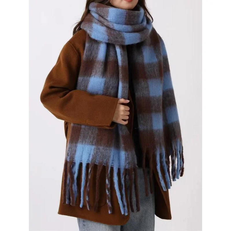 Women's Elegant Trendy Plaid Scarf for Women As Gift, Casual Fashionable Warm Comfy Shawl As Eid Gift Hampers for Party, Soft Co