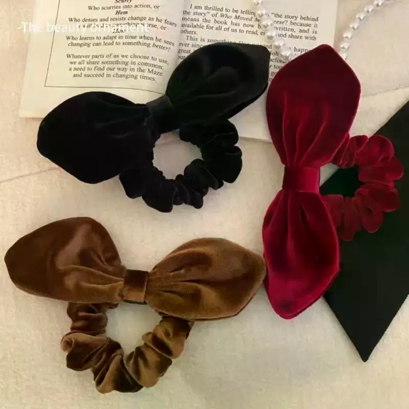 Hair Tie Velvet - Vintage schwarze Samt-Haargummis mit Schleife für