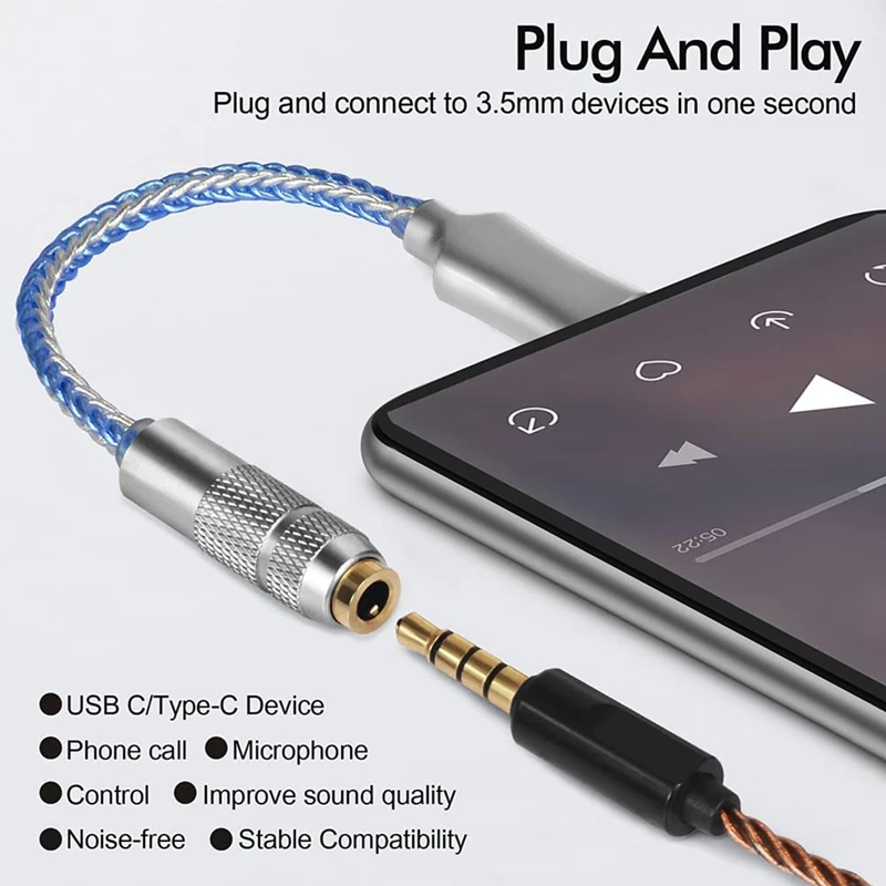 مضخم صوت سماعة رأس رقمي HiFi مع شريحة ، محول من النوع C إلى من من ، كابل فك تشفير صوت DAC لنظام Android Win10 ، CX31993
