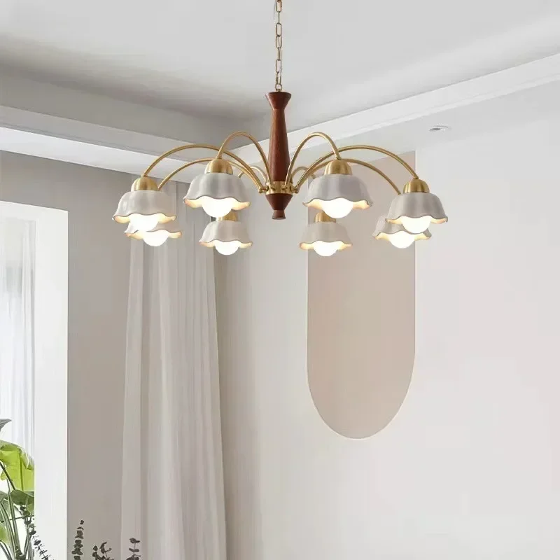 

2025 Modern Nordic Pendant Lamp Home Decor Lustre Ceramic Flower Lampshade Led Light Bedroom Living Room For Dining Salon Chande