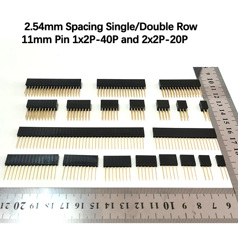 

10PCS 2.54mm Spacing Single/Double Row Lengthened Female Header Pin Header Long Pin Socket 11mm Pin Length 2*2 3P 4P 5P 6P 8P