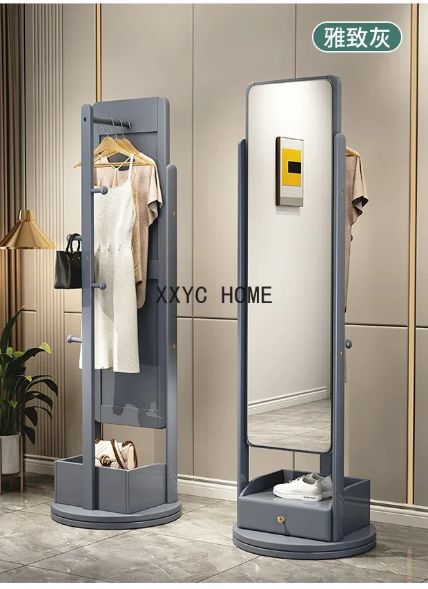 Nordic Dressing Mirror Clothes Rack Integrated Light Luxury Rotating Floor Mirror Full-Length Mirror Coat Rack