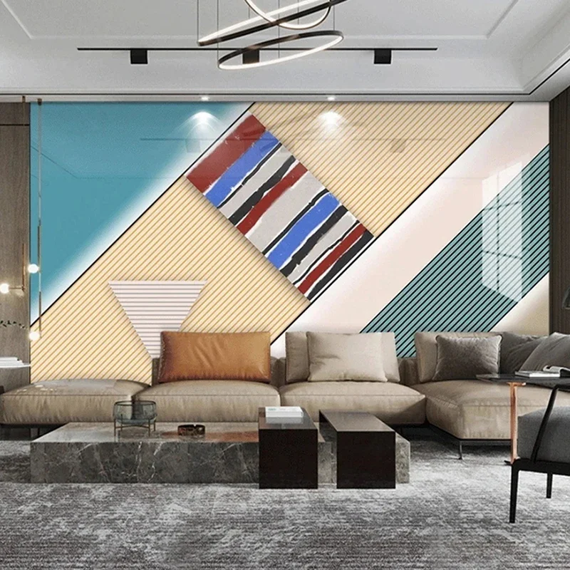 Modern Geometric Pattern Wallpaper Photo Mural Custom TV Sofa Background Wall Decoration Painting Designs Triangles Stripes 3D