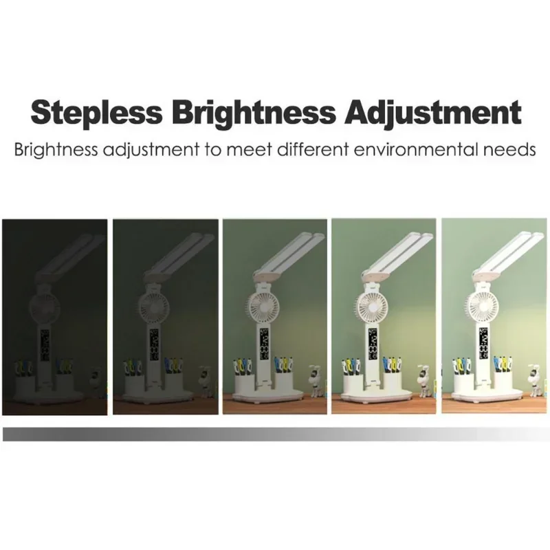 Rechargeable Table Lamp for Study, Desk Lamp Reading Light Led Table Light with Fan, Led Clock Dispaly Reading Lamp