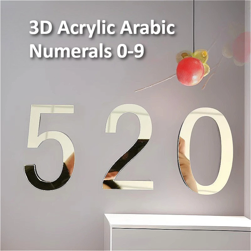 

20cm 3D Acrylic Arabic Numerals 0-9, Customizable Door Office Room Number Sign, Gold Black Silver Wall Sticker