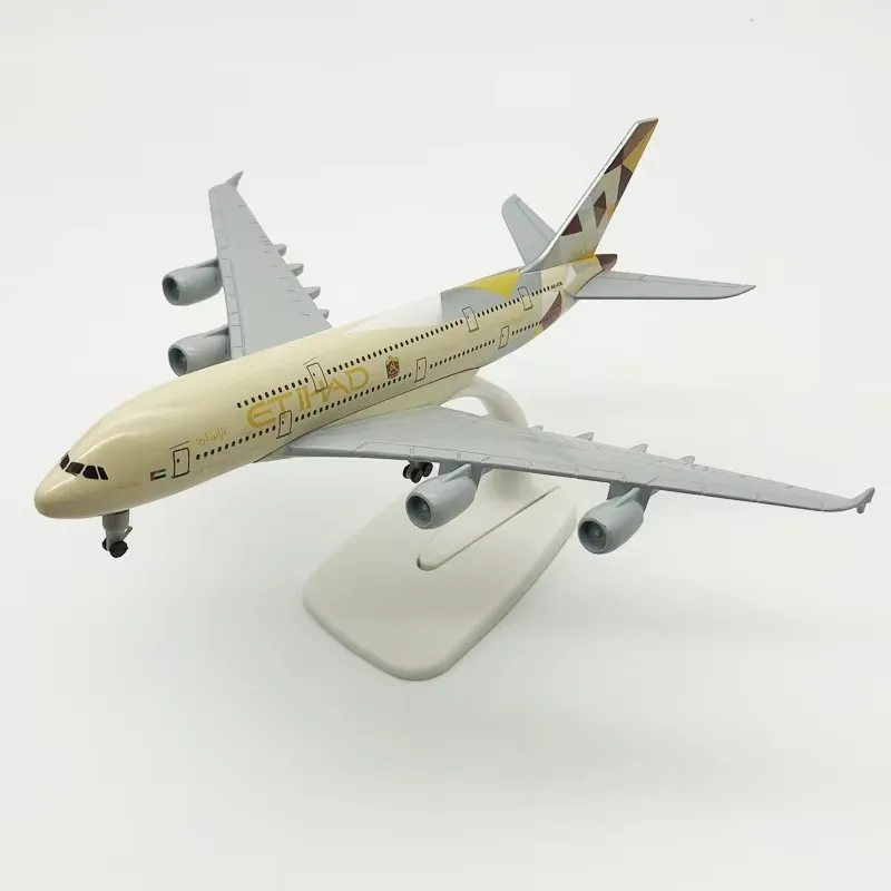 Modello di aereo in lega da 20 cm A380 Aereo Airbus Etihad Airways Aereo in resina Collezione di modelli giocattolo Regalo per hobby