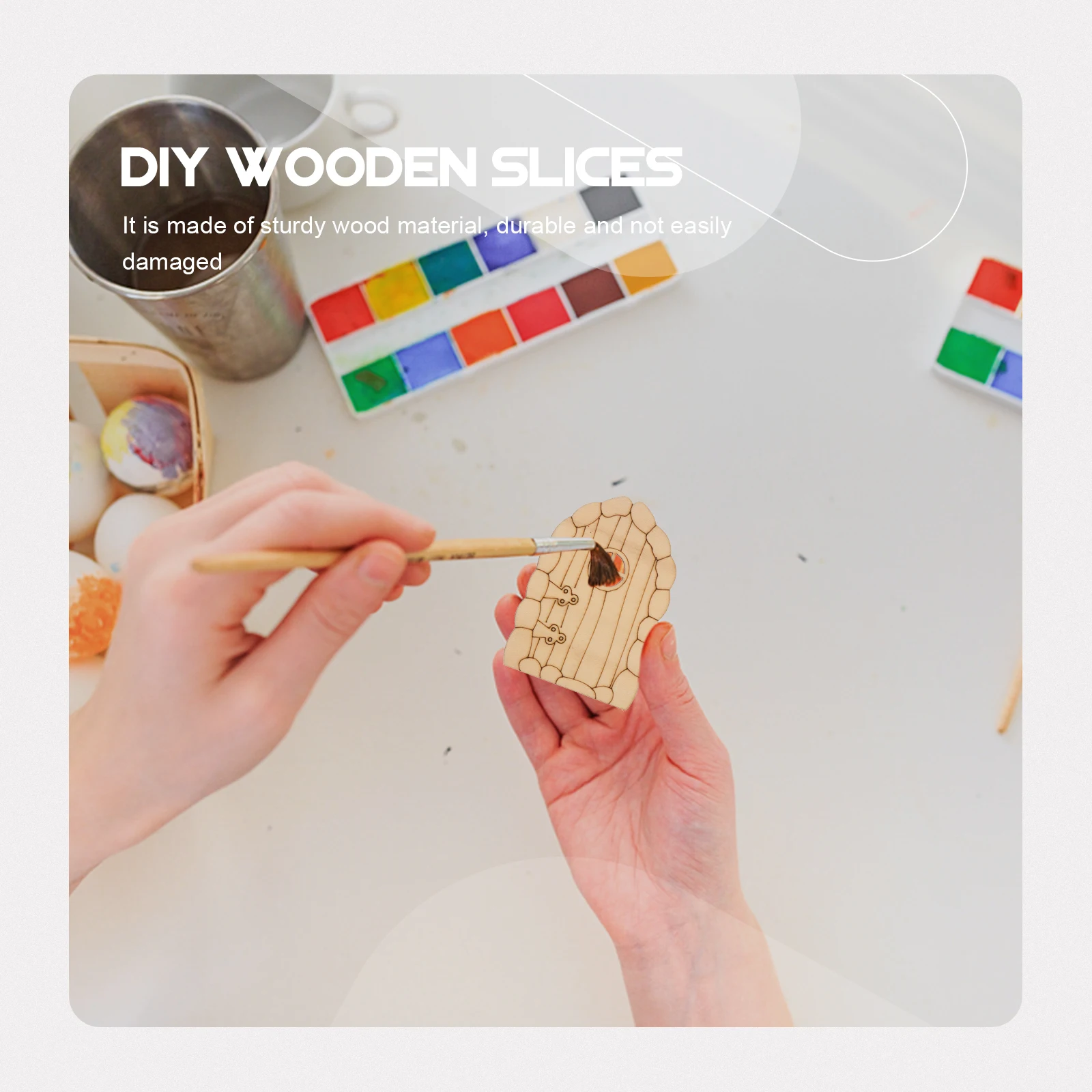 

48Pcs Wooden Fairy Garden Doors DIY Cutout Unpainted Wooden Slices for Painting Craft Projects Home Decor DIY Supplies