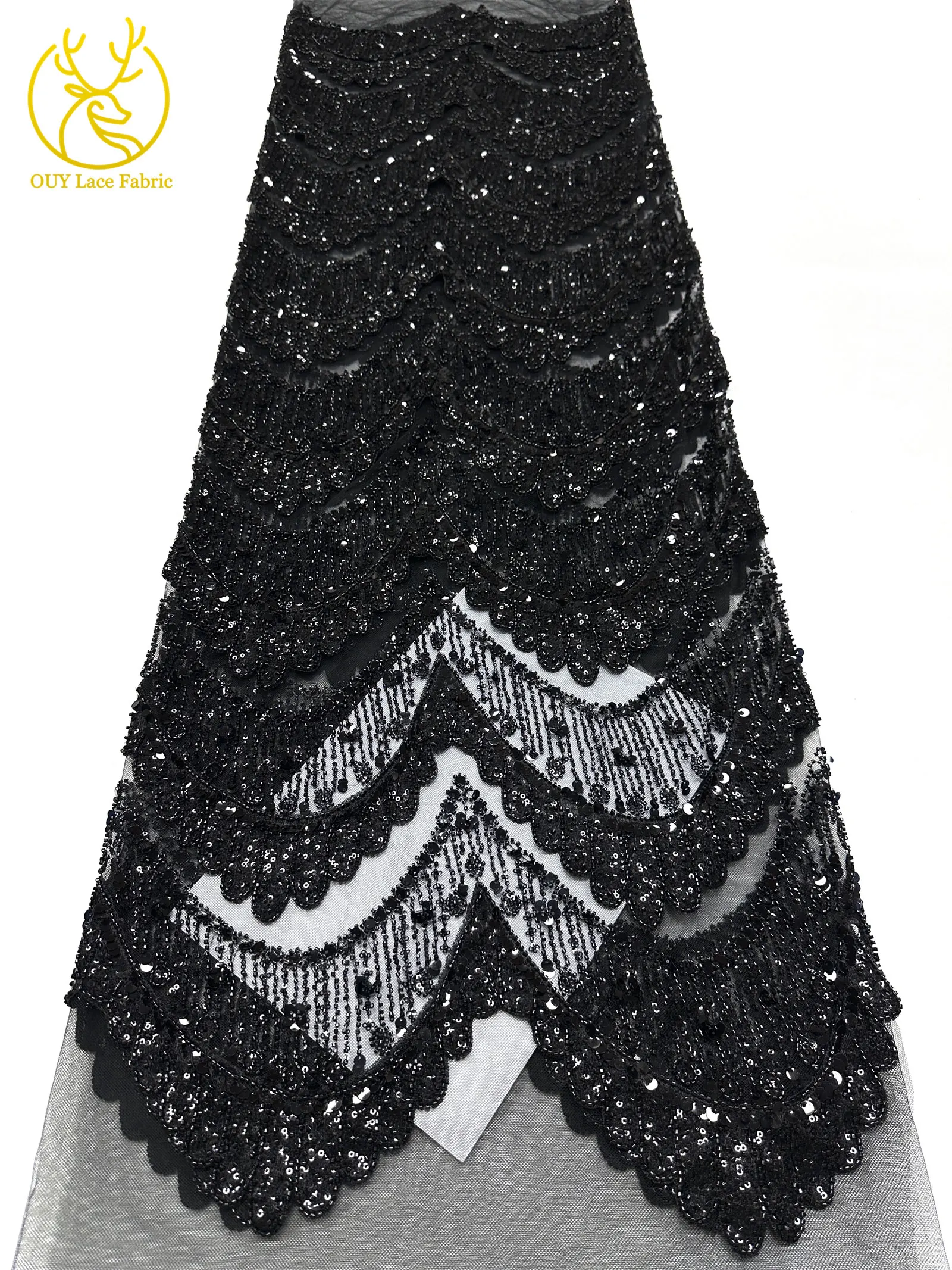 Luxuriöser DIY Handgefertigter Stickerei-Spitzenstoff für Hochzeiten Hochwertiger Hochzeitsstoff Französische Pailletten-Perlen-Spitze Nigerianischer Tüll-Netzstoff – Detail 15