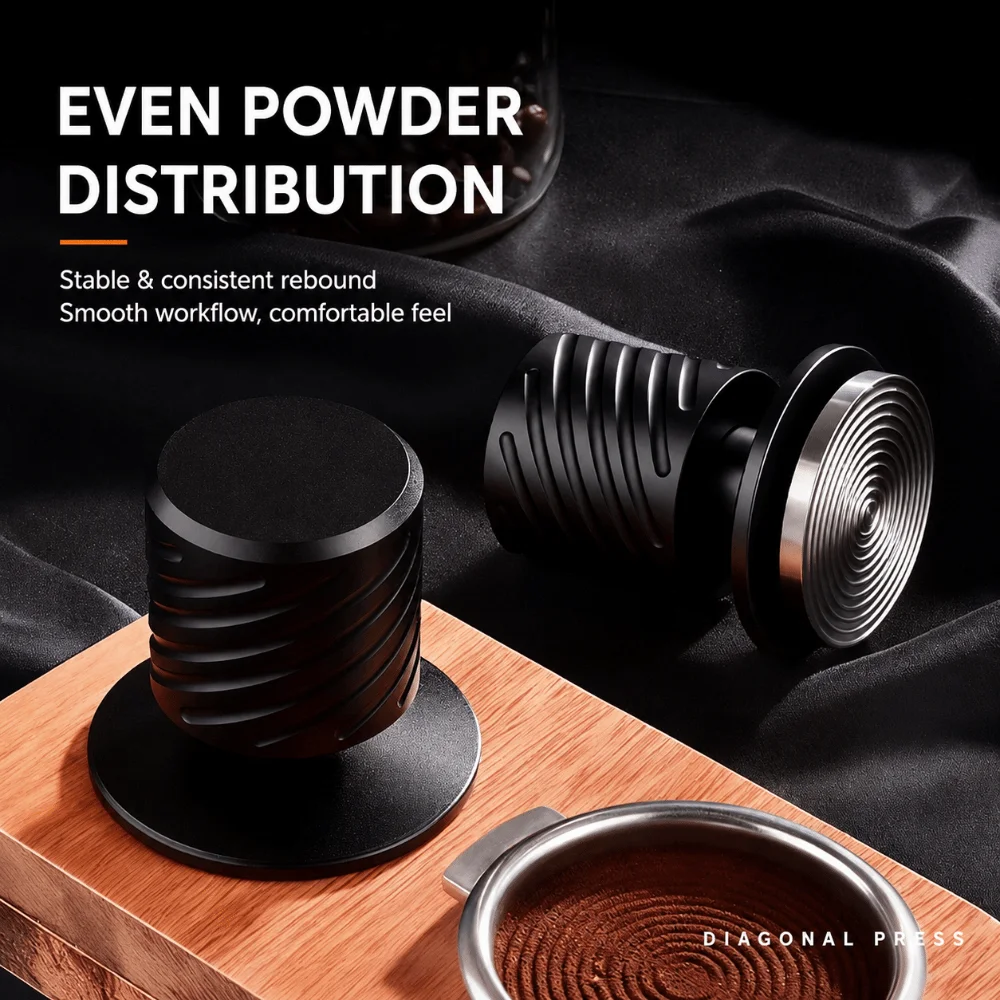 58mm 53mm 51mm Spring Loaded Coffee Tamper Ripple Base Constant Pressure Espresso Tamper Stainless Steel Coffee Impact Tamper