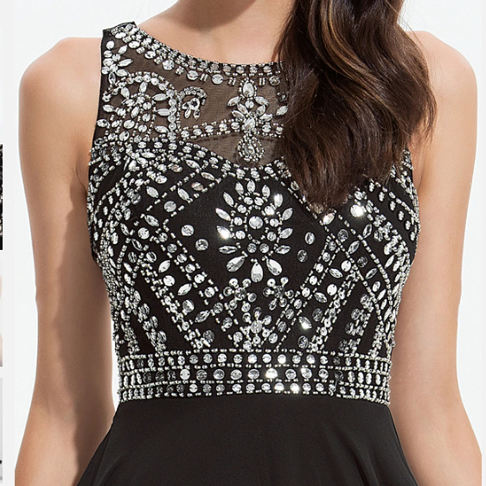 Personalizado a linha vestidos de noite até o chão colher pescoço sem mangas vestido de baile moda cristal drapeado requintado vestido de festa