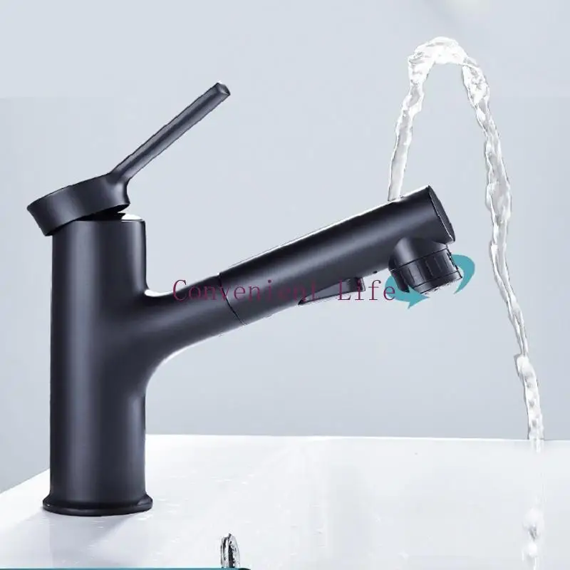 

L1EE Pull Out Bathroom Sink Faucet Black Hot Cold Water Mix Crane 360 Rotate