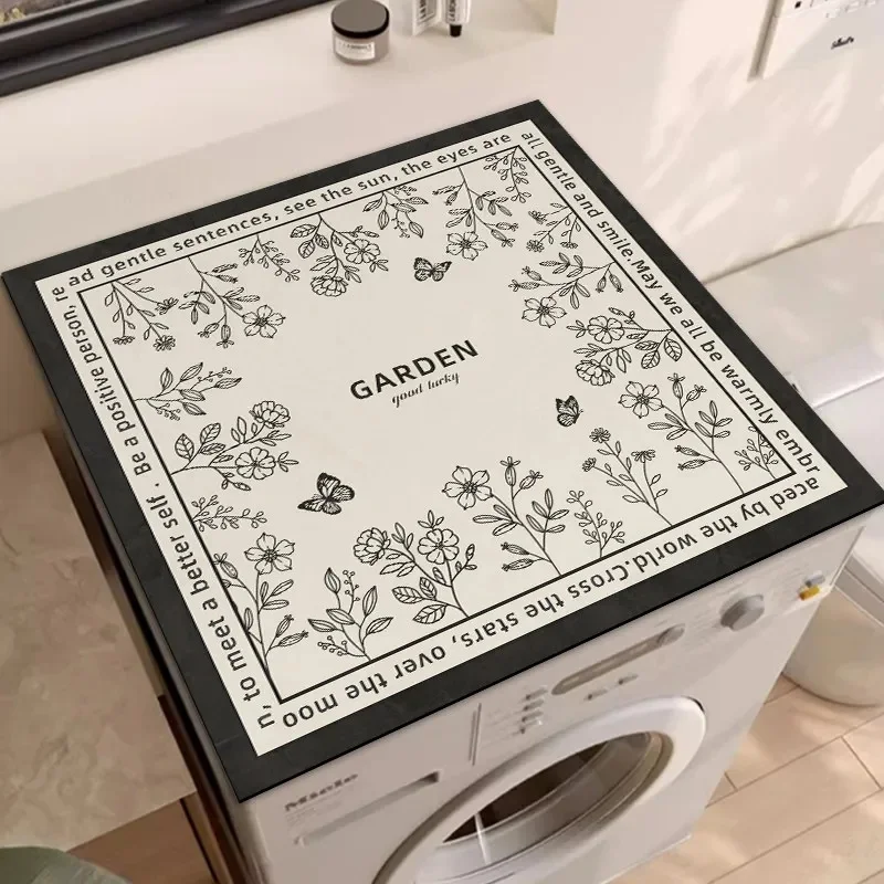 VIKAMA Minimalist Line Drawing Floral Printed Dust Mat Non-slip Shock Absorbing Stylish Laundry Room Decor Mat